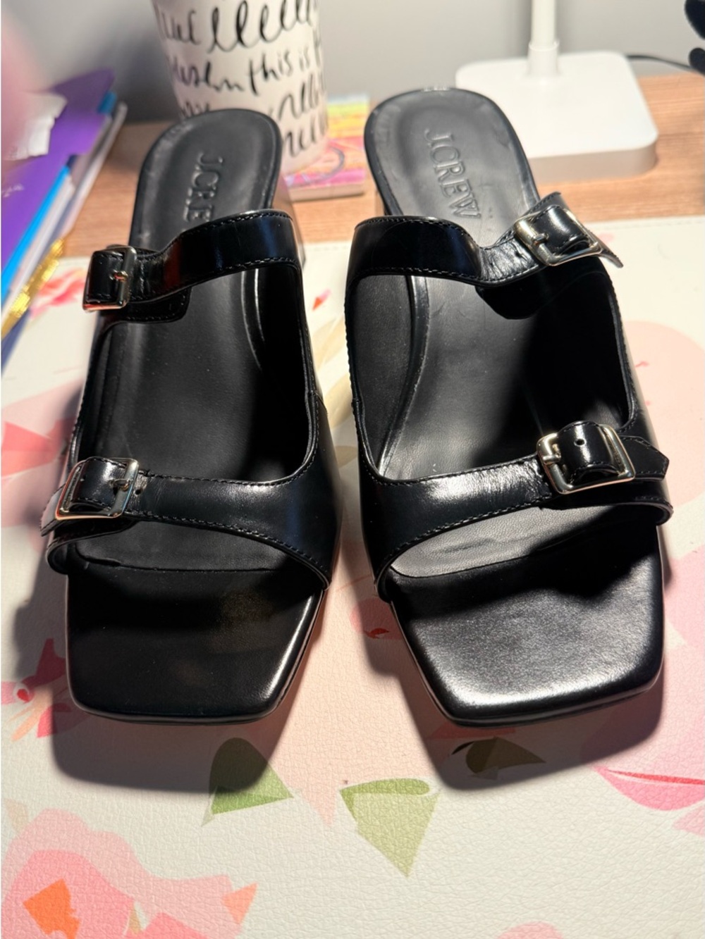 J. Crew Black Double-Buckle Block Heel Sandals - Picture 6 of 7